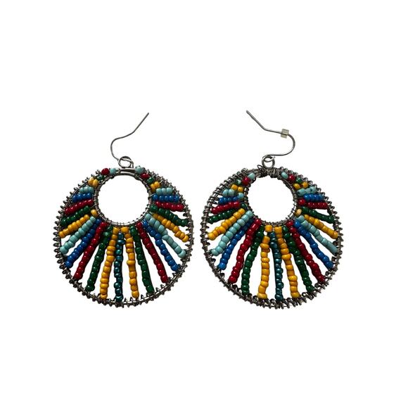 Multicolored Beaded Circle Earrings - Picture 1 of 6
